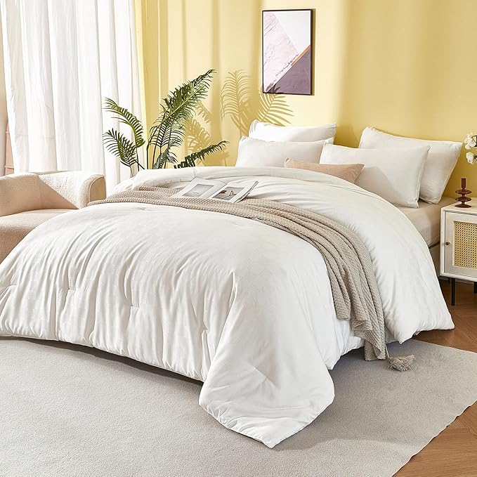 3 Pieces Soft Waffle Comforter Set King White, Lightweight Bedding Set for All Season Comfy Breathable Waffle Weave Comforter (104 in Comforter & 2 Pillowcases)