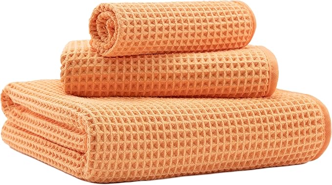 New Microfiber Waffle Bath Towels, 3 Pieces, Oversized, Soft, Absorbent, Fast Drying, Lint Free, Includes Bath, Face and Hand Towels
