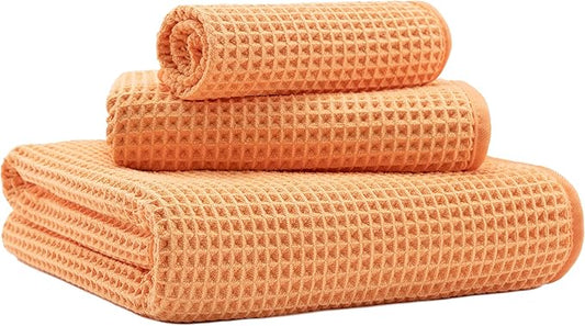New Microfiber Waffle Bath Towels, 3 Pieces, Oversized, Soft, Absorbent, Fast Drying, Lint Free, Includes Bath, Face and Hand Towels