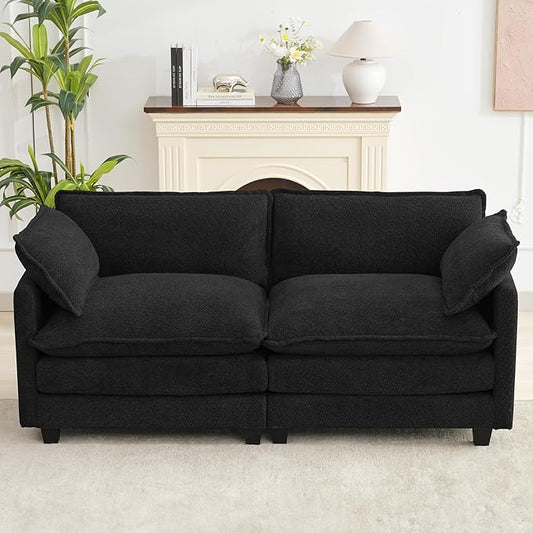 ROWHY Modular Loveseat Sectional Sofa, 78" Upholstered Loveseat, 2 Deep Seat Sofa Couch with 2 Throw Pillows for Small Space, Modern Comfy Cloud Couch for Living Room, Chenille, Black