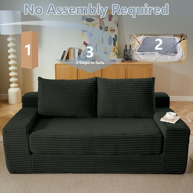 70.87" Loveseat Sofa Bed - Corduroy Upholstered, Comfy Deep Seat & Modern Design - Small Space Friendly, No Assembly Needed - Ideal for Living Room, Bedroom, Apartment, Home Office, Grey