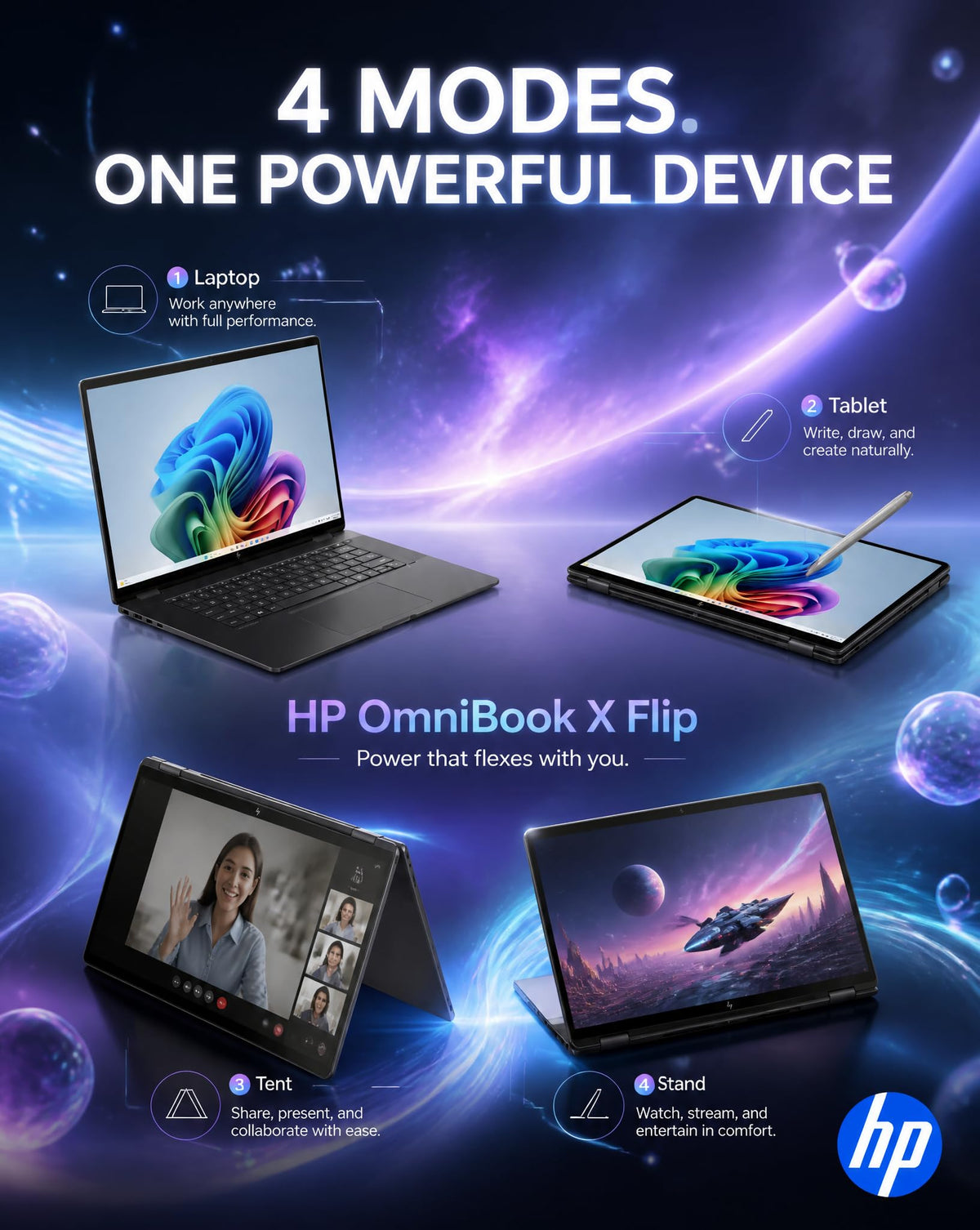 HP OmniBook X Flip 2-in-1 Laptop,16" 2K IPS Touchscreen, Intel Ultra 7 256V