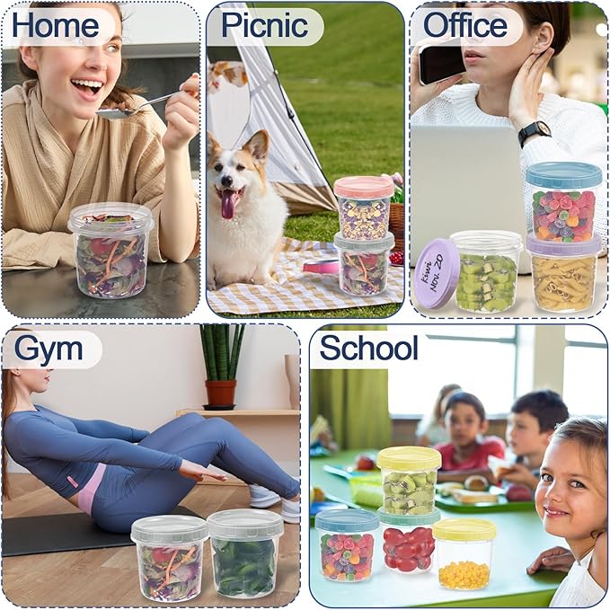 6pcs 16 oz Plastic Deli Containers with Screw Lids, Small Freezer Containers Reusable 2 Cup Food Storage Container with Pen & Brush for Snack Salad Fruit, Microwave & Dishwasher Safe BPA Free