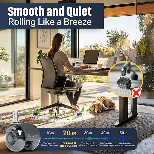 Office Chair Wheels 2" Desk Chair Caster Wheels Smooth Roller Style Quiet for Carpet and Hardwood Floors Universal Fit 11x22 mm Set of 5 Dark Grey