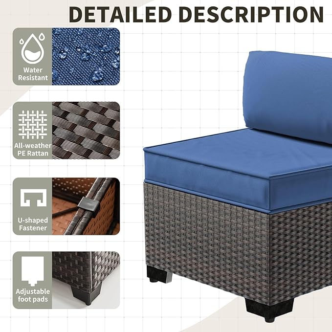 Gotland 9 Pieces Patio Furniture Set with 29.5'' High Backrest, All Weather PE Wicker Outdoor Furniture with 4’’ Thickened Cushions Coffee Table, Patio Set for Deck, Garden, Backyard, Navy