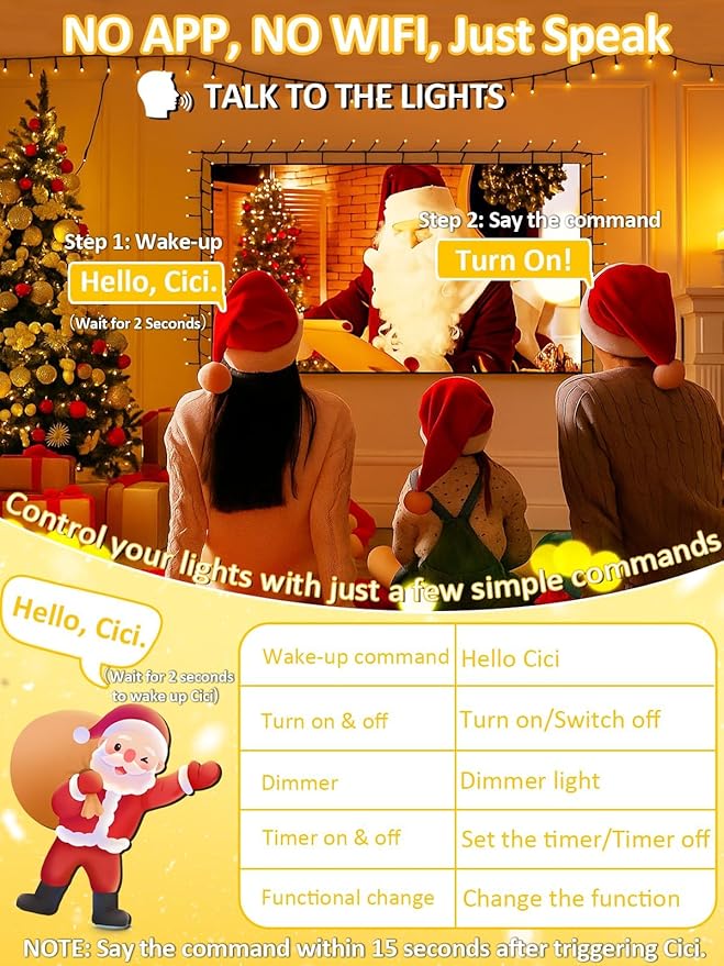 Voice Controlled Smart Christmas Lights Outdoor, 274ft 800 LED Twinkle String Lights with 7 Voice Commands, 12 Modes & Timer, Waterproof Christmas Tree Lights for Party Garden (Warm White)