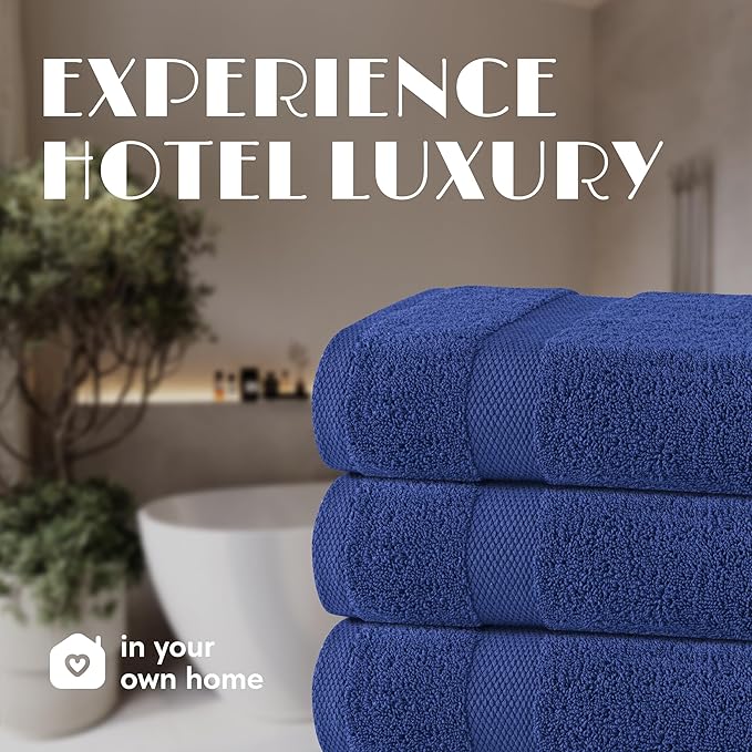 Wealuxe Navy Blue Bath Towels 24x50 Inch, Cotton Towel Set for Bathroom, Hotel, Gym, Spa, Soft Extra Absorbent Quick Dry 6 Pack