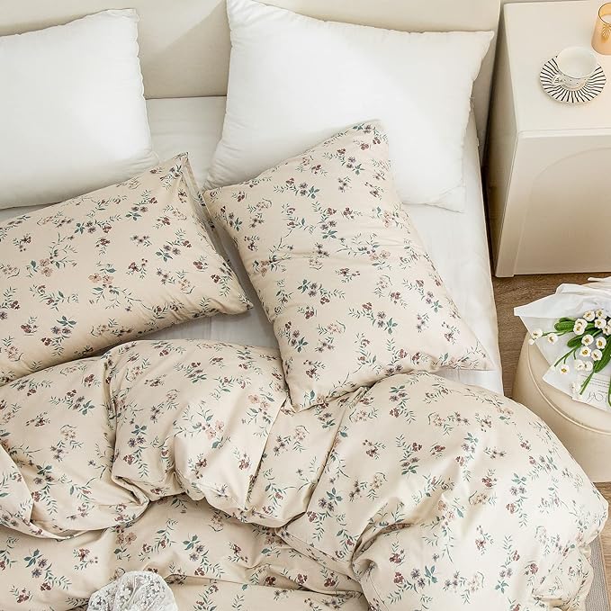 King Size Floral Comforter Set 3 Pieces Soft Cute Vintage Floral Bedding Comforter Lightweight Garden Style King Floral Botanical Comforter Set for All Seasons 1 Comforter and 2 Pillowcases