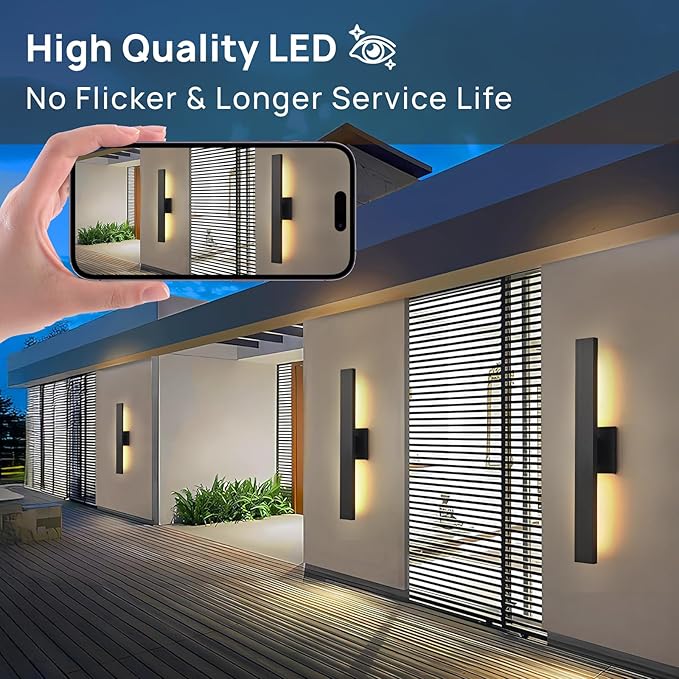 Upgraded 23.6in Black Long Modern LED Outdoor Wall Lights 3000K 4000K 5000K Dimmable Exterior Wall Sconce Outside Light fixtures for House Garage Front Door