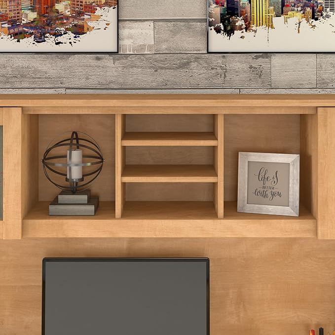 Bush Furniture Somerset 72W 3 Position Sit to Stand L Shaped Desk with Hutch in Maple Cross | Adjustable Height Table for Office
