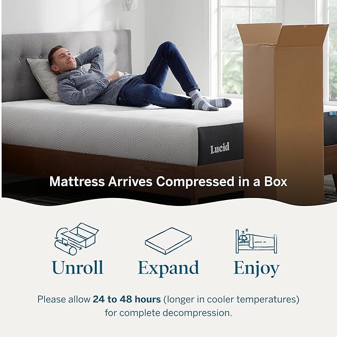 Lucid 12 Inch Memory Foam Mattress - Medium Plush Feel - Infused with Refreshing Bamboo Charcoal and Cooling Gel - Bed in a Box - Temperature Regulating - Pressure Relief - Breathable - King Size
