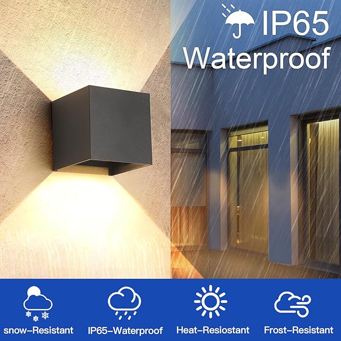 4 Pack LED Outdoor Wall Lights Exterior/Interior 3 Colors Adjustable 15W Wall Light Fixture IP65 Waterproof Porch Exterior Wall Sconce Modern Outdoor Lighting Square Aluminum Black Up and Down Lights