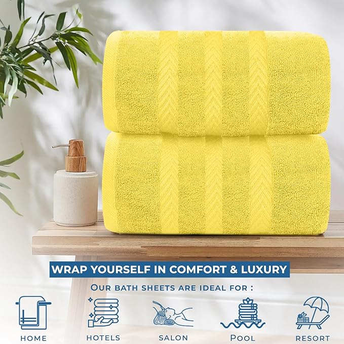 DAN RIVER 2 Pack Luxury Bath Sheets 35x70, 600 GSM, Soft & Quick Dry 100% Ring Spun Cotton Towels Ideal for Hotels, Spas, Gyms & Salons Extra Large, Yellow