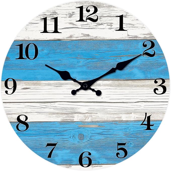 XNM Wood Decorative Clocks for Bedroom 10 Inch Nautical Small Farmhouse Wall Clock Battery Operated Round Silent Wall Clock Non Ticking(No Solid Wood, It is with MDF Material)