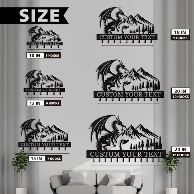 Personalized Key Holder Wall Mounted, Custom Dragon Design Key Holder for Wall, Metal Key Holder Hooks Organizer, Key Hanger Decor for Living Room, Kitchen, Entryway