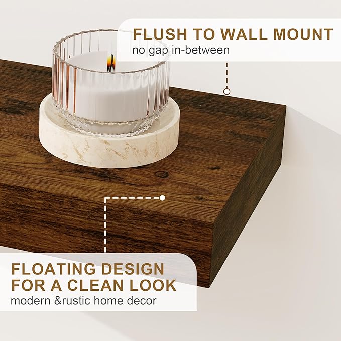 Fun Memories Floating Shelves for Wall, 55Inch Floating Shelves Set of 2, Hanging Shelf with Invisible Brackets, Wood Shelves for Living Room, Bedroom, Kitchen, Brown