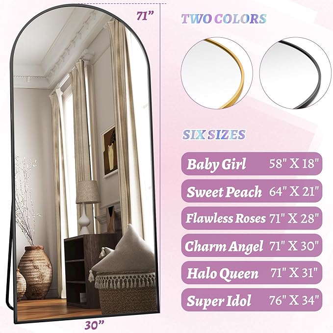 Floor Mirror, 71"×32" Full Length Mirror with Stand for Bedroom Living Room, Black