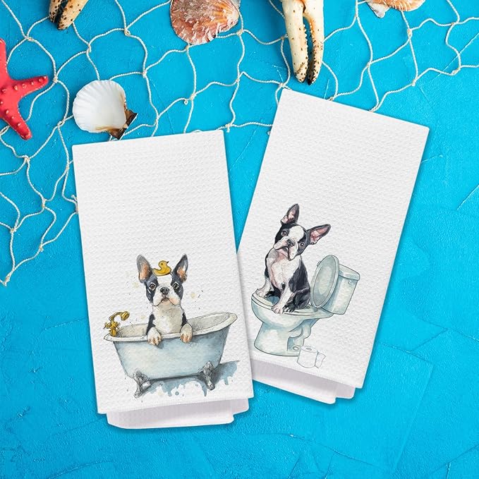 French Bulldog Bathroom Hand Towels, French Bulldog Lover Gifts for Women, Funny Frenchie Dog Decorative Hand Towels for Kids Bathroom Washroom, Frenchie Gifts, 16x24 Inch Set of 2