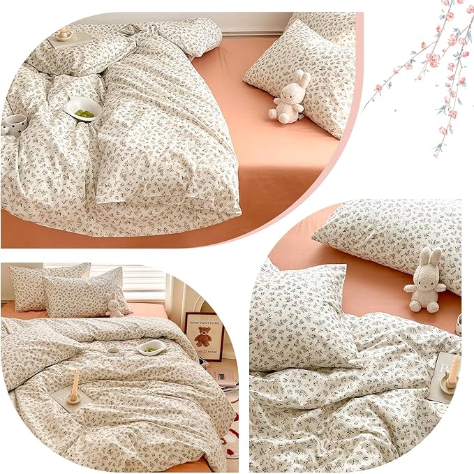 Aesthetic Floral Duvet Cover Full Breathable Soft 100% Cotton Floral Comforter Cover Vintage French Style Duvet Cover Girls Cottagecore Bedding Set Botanical Flower Comforter Cover with 2 Pillowcases