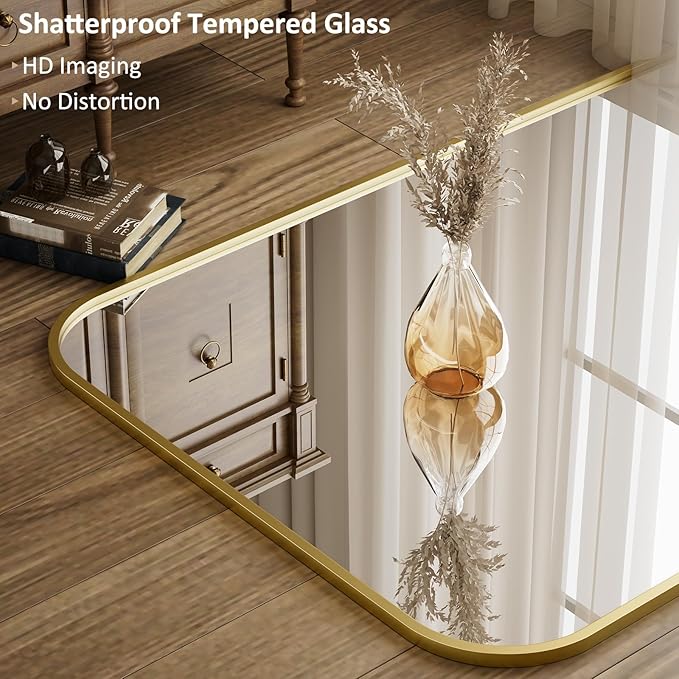 Full Length Mirror 56"x21" Arched Floor Standing Large Mirrors Full Body Mirror with Stand - with Aluminum Frame for Bedroom Living Room, Gold
