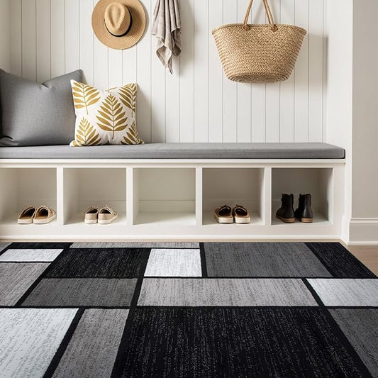 Rugshop Contemporary Modern Boxes for Home Office,Living Room,Bedroom,Kitchen Non Shedding Area Rug 3'3" x 5'3" Gray