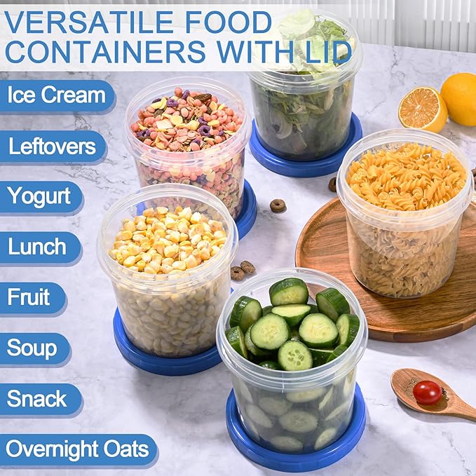 12 Pcs 32 oz Freezer Storage Containers for Soup, Plastic Containers with Screw Top Lids, Reusable Clear Food Storage Containers with Pen and Brush, Microwave & Dishwasher Safe