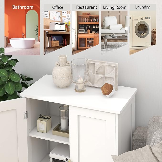 TaoHFE White Bathroom Storage Cabinet,Bathroom Cabinets Freestanding with 2 Doors,Towel Cabinet for Bathrooms,Restroom Cabinets,Small Storage Cabinet for Office,Restaurant,Living Room