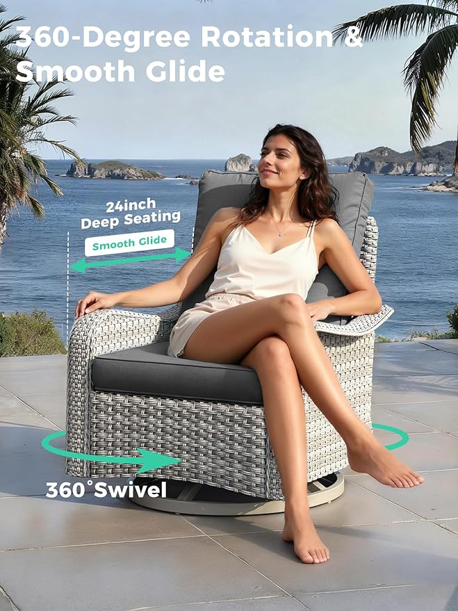 6 Piece Outdoor Wicker Patio Furniture Set,High Back Swivel Rocker Patio Chairs with 4" Thickened Cushions & Side Table, All-Weather PE Rattan for Garden, Backyard, Porch, Black