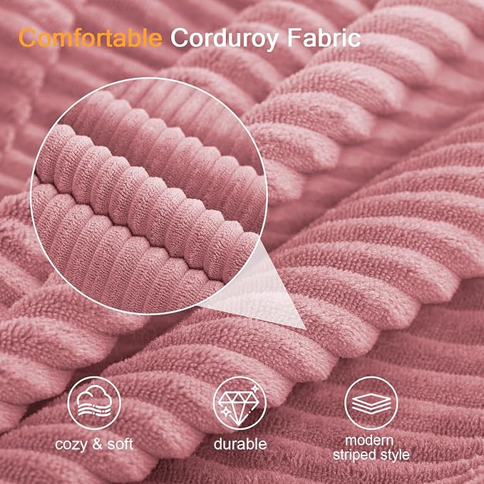 COMAX Convertible Sofa Bed Queen, Corduroy Folding Floor Couch Pull Out Couch Bed Futon Sleeper with Pillows, Fold Out Boneless Sofa Comfy Lounge Mattress Loveseat for Living Room Bedroom, Pink