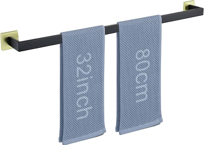 LANC 32-Inche Long Towel Bars for Bathroom Wall Mounted Matte Black and Gold Bath Towel Racks Stainless Steel Towel Rails for Kitchen Square Towel Holder Total-33.5” Towel Hanger, A8804GK-8P1