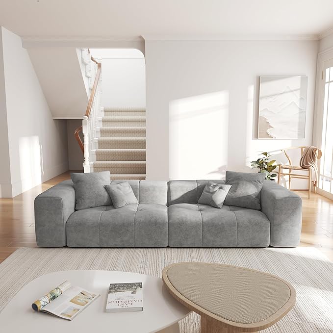 JACH 2 Seater Sofas Sectional Couches, Modern Love Seat Office Couch, Loveseat Modular Couch, Cozy Sleeper Sofa for Apartment, Bedroom, Living Room (Linen Fabric, Grey)