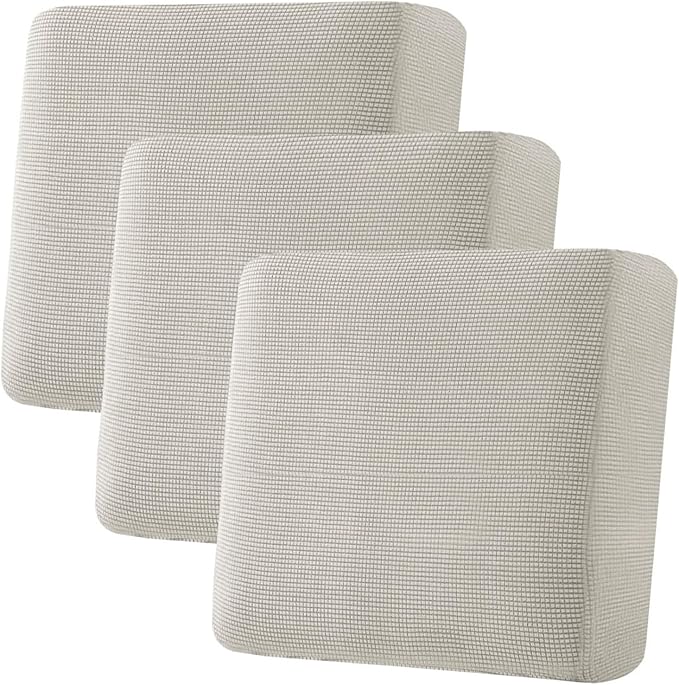H.VERSAILTEX Super Stretch Individual Seat Cushion Covers - Sofa & Couch Cushion Slipcover Sets - Thick Jacquard Textured Twill Fabric (3 Piece XL Sofa Cushion Covers, Island Fossi)