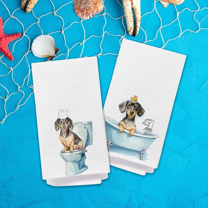 Dachshund Decor Bathroom Hand Towels, Dachshund Lover Gifts for Women, Funny Wiener Dog Decorative Hand Towels for Kids Bathroom Washroom, Weiner Dog Gifts, 16x24 Inch Set of 2