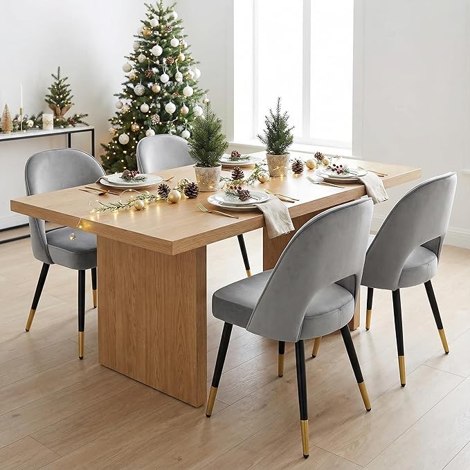 LukeAlon Modern Velvet Dining Chairs Set of 2, Upholstered Open Back Kitchen Chairs with Metal Legs Armless Side Chairs Mid Century Parsons Chair for Dining Room, Grey