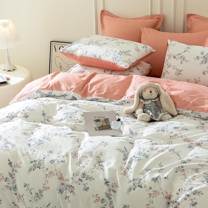 King Comforter Set Floral Soft Cute Floral Bedding Comforter Sets Garden Style Red Flower Print Botanical Flowers Comforter Set King for All Seasons 1 Comforter and 2 Pillowcases