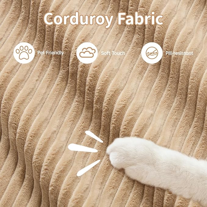 152" Modern Compressed Boneless Couch with Ottoman, 4 Seater Large L Shaped Sectional Couches for Living Room, Camel Corduroy Cloud Modular Sectional Sofa, Memory Foam, Extra Deep, No Assembly
