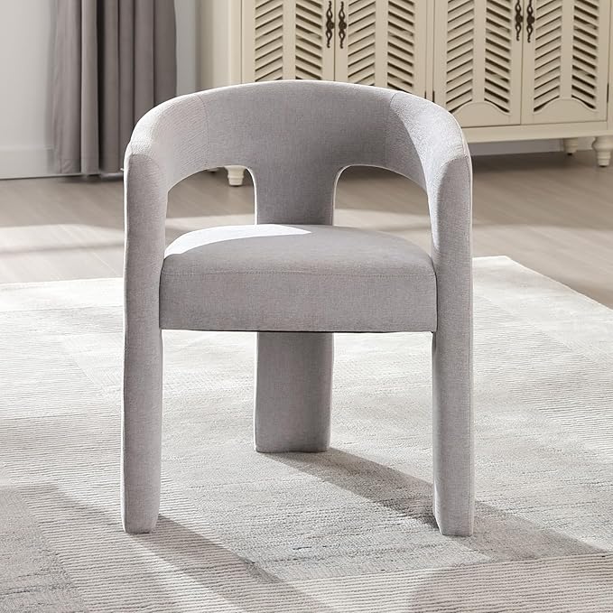 Modern Chenille Barrel Dining Chair Upholstered Fabric Dining Room Chair with Arm Comfy Accent Side Chair for Kitchen/Living Room/Reception, Grey, 1 PC