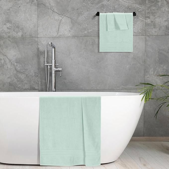 BOUTIQUO Ultra Soft 3 Pack Cotton Towel Set, Contains a Bath Towels 28x55 inch, a Hand Towels 16x24 inch & a Wash Coths 12x12 inch, Ideal Everyday use, Compact & Lightweight - Sea Green