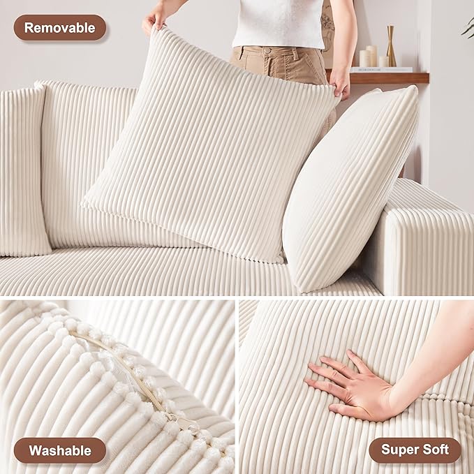 101.6" Deep Seat Corduroy Sectional Couches for Living Room, Comfy Upholstered Modular Sectional Sofa Bed, Cloud Couch with Thickened Cushions Widened Armrests,2 Seats + 2 Ottoman, Beige
