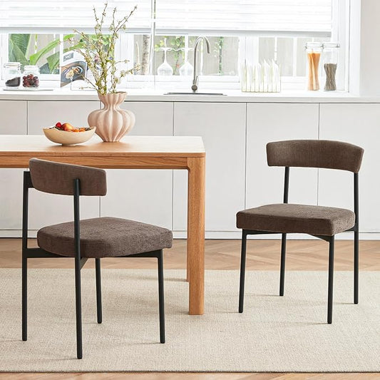 Grey Fabric Dining Chairs Set of 2, Armless Upholstered Kitchen Chair,Modern Dining Room Chair with Curved Backrest