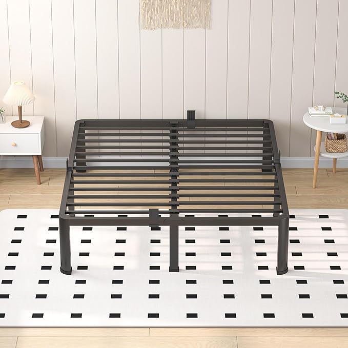 16 Inch Queen Heavy Duty 3500 lbs Bed Frame with Round-Corner Legs & Anti-Squeak Design – Quick Assembly Metal Platform, No Box Spring Needed