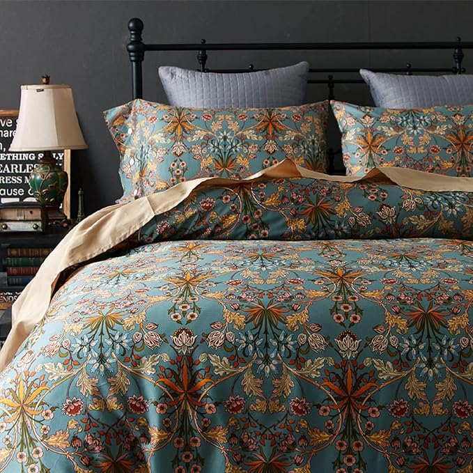 LifeTB Vintage Floral Bohemia Duvet Cover Twin XL Boho Floral Bedding Set Luxury Soft Long Staple Cotton Comforter Cover Vibrant Flower Pattern Duvet Cover with Zipper Closure Farmhouse Bedding Set