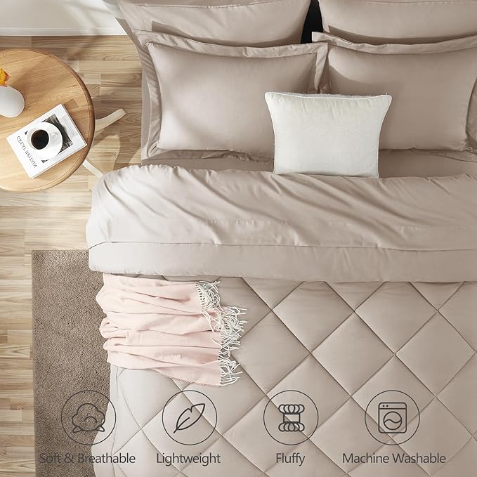 CozyLux Queen Comforter Set Linen - Bed in a Bag Queen Size 7 Pieces, Luxury Soft Bed Set for All Seasons, Bedding Set with Down Alternative Comforter, Sheets, Pillowcases & Shams