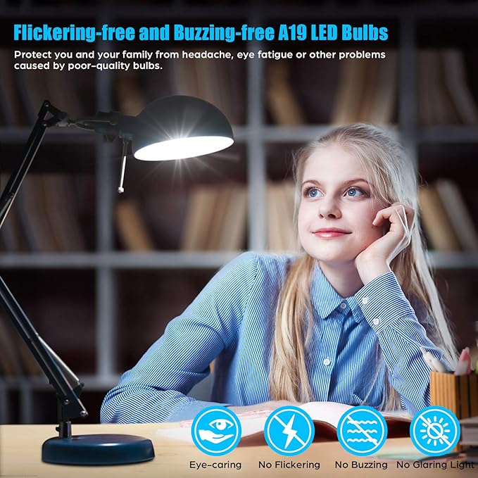 LED Light Bulbs 100 Watt Equivalent 1500 lumens, A19 5000K Daylight White Non-Dimmable, Super Bright No Flicker E26 Standard Base, 13W Lightbulb for Bedroom, Living Room, Office Lighting, 24 Packs