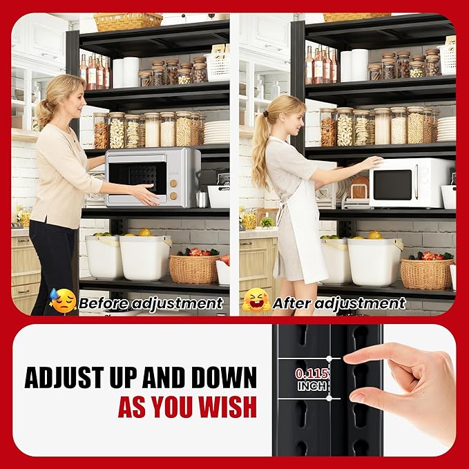 78" H Garage Shelving, Metal Storage Shelves, 3000LBS Heavy Duty Shelving, Adjustable 5 Tier Storage Rack, Industrial Utility Shelf for Garage, Warehouse, Kitchen,18" D×47.5" W×78" H, Black