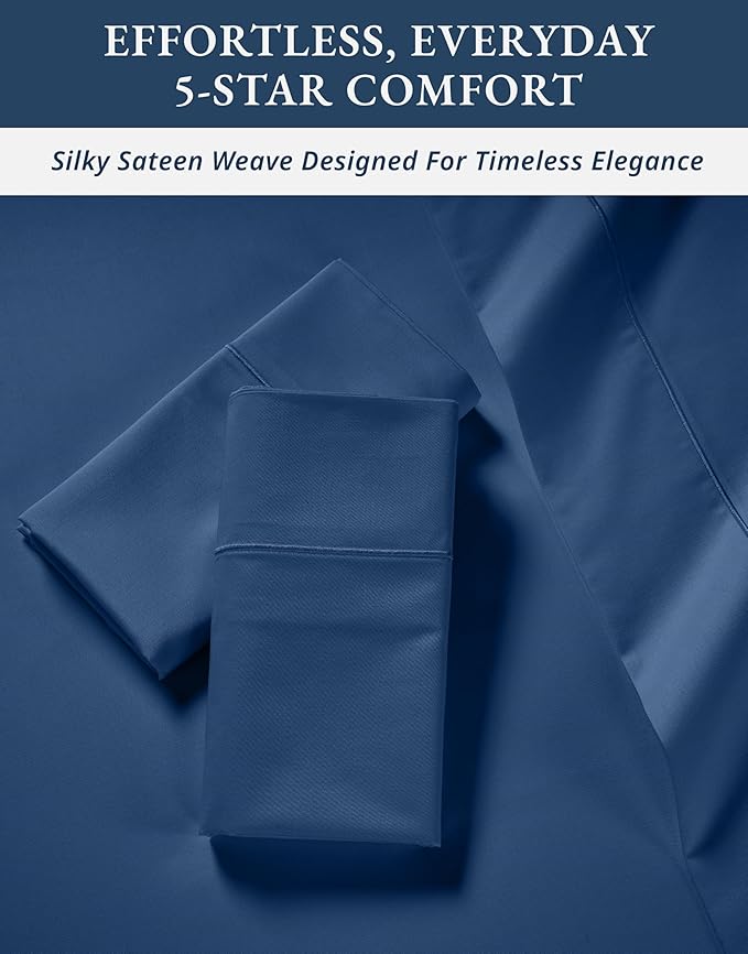 LANE LINEN 100% Egyptian Cotton Queen Sheet Set, Luxury Hotel Like Thick Fully Elasticized Mercerized Sheets Queen Size Set, No Pill Fade Resistant Bedding Sheets & Pillowcase Set - Sea Sail
