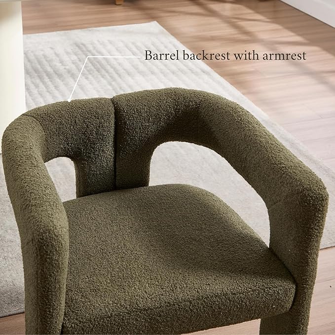 Modern Dining Chairs Set of 2, Upholstered Side Chairs Sherpa Fabric Guest Chairs with Barrel Backrest Armchair for Dining Room Living Room, Green