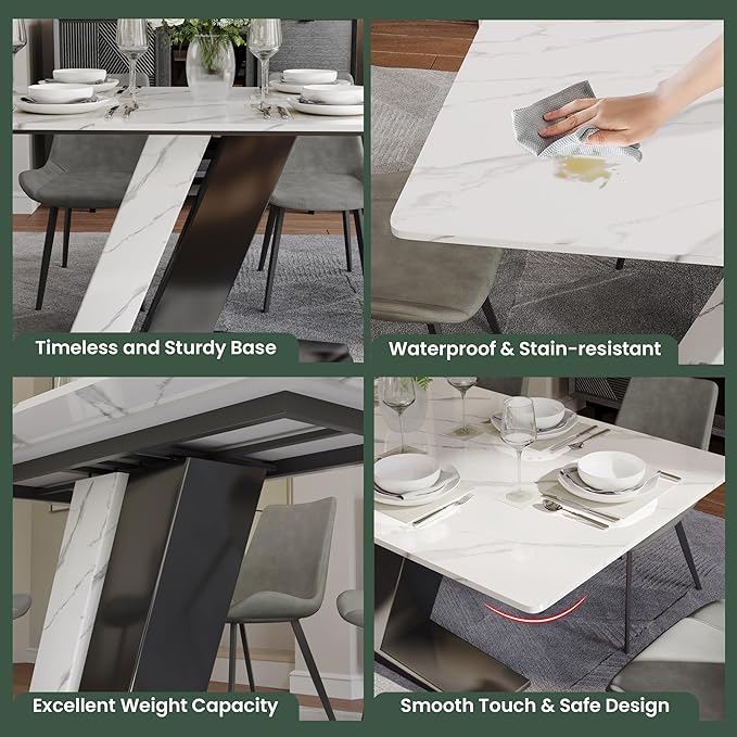 POVISON 71" Luxury Modern Dining Table for 6, Sintered Stone Dining Table Top with Z-Shaped Stainless Steel Pedestal, Rectangle Dining Room Table (Table Only)