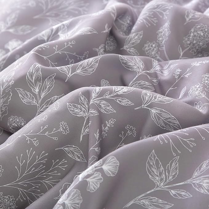 EAVD Botanical Floral Comforter Set Twin XL Grayish Purple Soft Microfiber Chic Cute Garden Floral Bedding Comforter Set 1 Twin XL Comforter and 2 Pillowcases Fresh Botanical Comforter for All-Season
