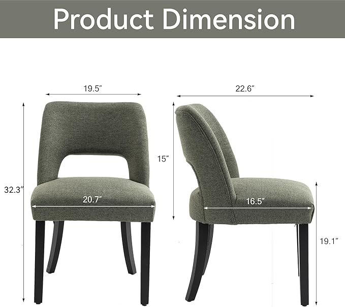 VKNOW Wooden Dining Chairs Set of 6, Modern Fabric Upholstered Dining Room Chair Kitchen Chairs, Farmhouse Dinner Chair for Kitchen Dining Room, Green-Black Legs